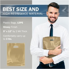 Gold Merchandise Plastic Shopping Bags – 100 Pack 9″ x 12″ with 2 mil Thick -…