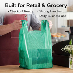 Bags 1/6 Large 21 x 6.5 x 11.5 Green T-Shirt Plastic Grocery Shopping Bags F&S