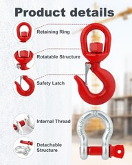WENHUALI 2 Ton Swivel Lifting Hook with 1/2” D Ring Shackles, Heavy Duty Alloy