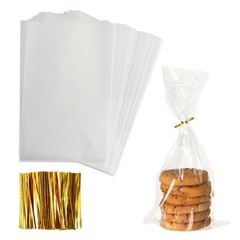300 PCS Cellophane Treat Bags 7×13 Inch 320 Twist Ties 1.4 Mil Plastic Candies