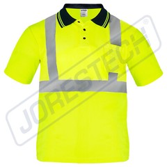 Printed Hi-Vis Lime Safety Workwear Short Sleeve Polo Shirt Top Reflective Tape