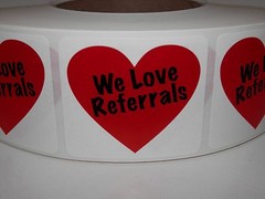 WE LOVE REFERRALS with heart 1.75×2 Stickers Labels 250/rl