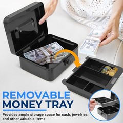 SereneLife 8″ Metal Cash Box w/ Lock, Cash Safe w/ Money Tray & Secure Lock