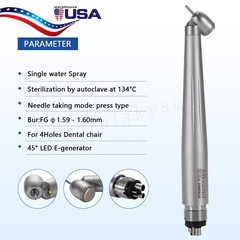 Dental Surgical Handpiece 45° Angle LED Self Power Rear Exhaust 4Hole M4