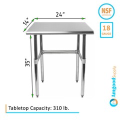 14″ X 24″ Stainless Steel Open Base Table | NSF Prep Metal Work Table