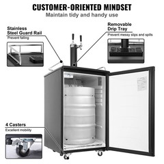 Black Beer Kegerator Dual Tap 1/6 1/4 1/2 Barrel Compatible