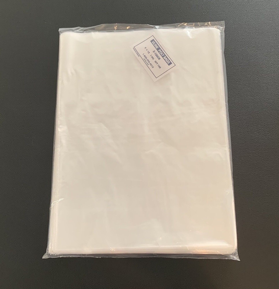 10 – 2000 Uline 9×12 Clear Plastic Apparel/Goods Poly Bag 1Mil – 2″ Flap Lock
