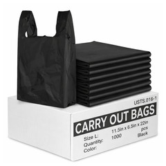 Heavy Duty Black T-Shirt Bags 11.5×6.5×22″ Plastic Grocery Carryout 1000 Ct