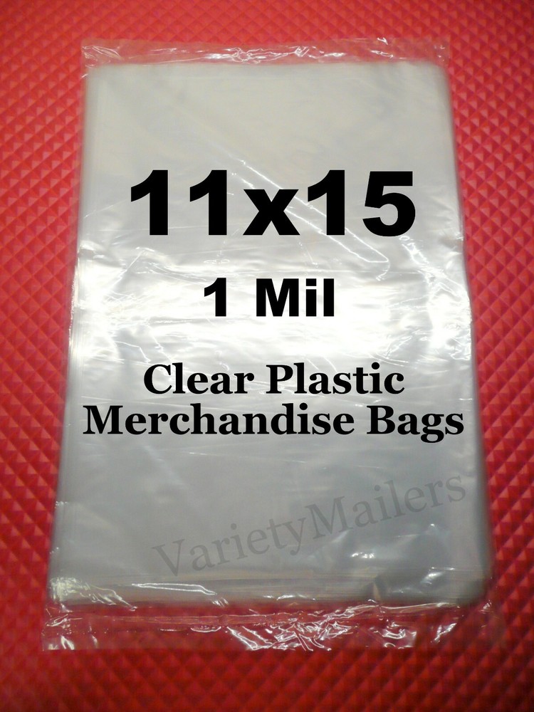100 Clear Merchandise Bags 11”x 15” Plastic 1 Mil Apparel Bags 11×15