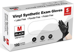Schneider Black Vinyl Exam Gloves 4 mil Latex & Powder Free 100-Count Box