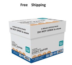 Copy Paper, 8.5″ x 11″, 92 Bright, 20 lb., 5 Reams (2,500 Sheets) Free Shipping