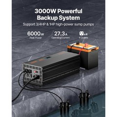 Sump Pump Battery Backup System 3000W LCD Auto Switches to Battery Inverter