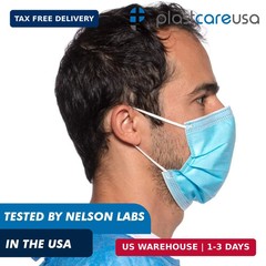 PlastCare USA Box of 50 4-Ply ASTM Level 3 Face Masks, Disposable (Blue)