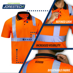 5 Pack Hi-Vis Orange Safety Workwear Short Sleeve Polo Shirt Top Reflective Tape