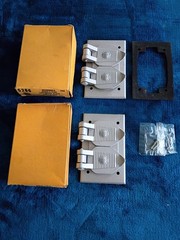 Vintage Lot of 2 HUBBELL 5206 Double Flap Weatherproof Lift Cover Plates Metal