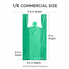 Bags 1/6 Large 21 x 6.5 x 11.5 Green T-Shirt Plastic Grocery Shopping Bags F&S