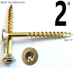 Torx 1-1/4 to 4″ Star Flat Head with nibs Yellow Zinc Type 17 Outdoor Wood Screw