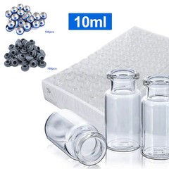 100pcs 10ml Vials Glass Clear with Plastic-Aluminum Caps and Rubber Stoppers USA