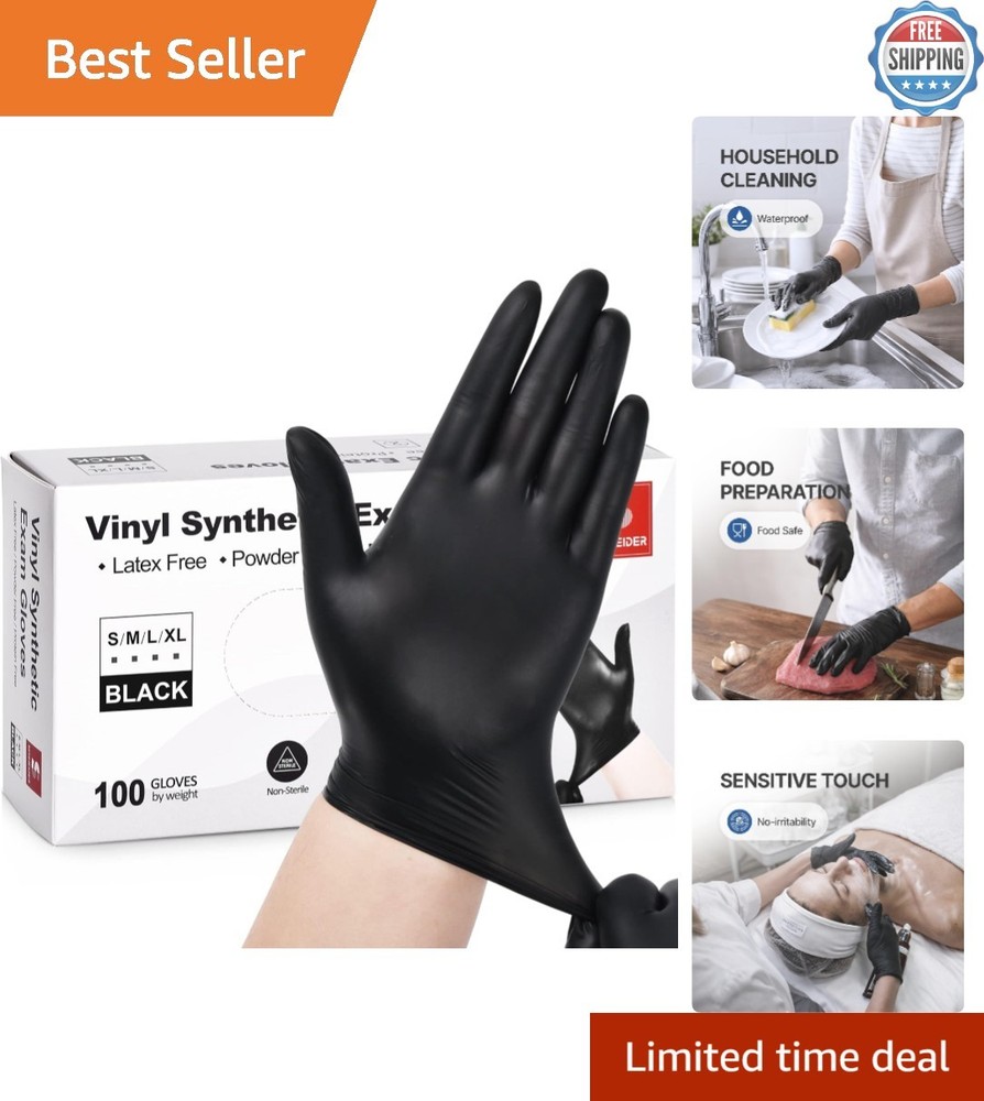 Vinyl Synthetic Exam Gloves, 4 Mil, Latex-Free 100 Count for Medical & Food Prep