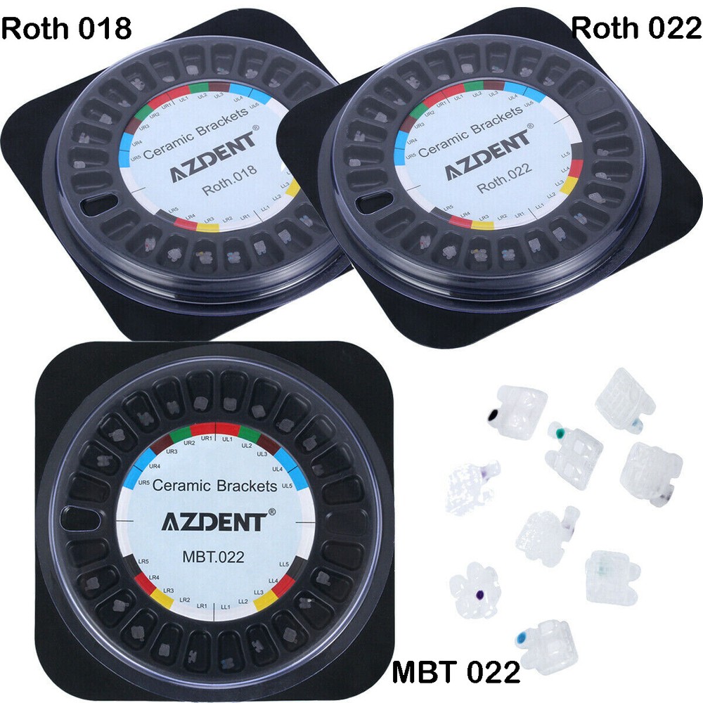 AZDENT Dental Orthodontic Ceramic Brackets 5*5 Roth MBT 022 Hooks 345 20Pcs/pack