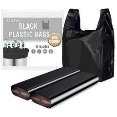 LimonLaviu Black Plastic Grocery Bags, 100 Pack, 1 Count (Pack of 100),