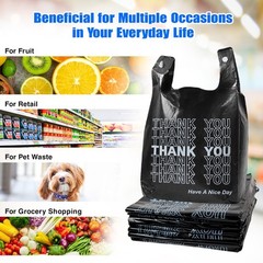 Black Thank You T-Shirt Bags 1000 Count Heavy Duty Grocery Retail Shopping Bags