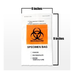 1000pcs Bags 6x9In Specimen Transport Biohazard Bag, 2 Pockets, Econo-Zip, 30029