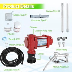12V DC fuel transfer pump Red w/ Nozzle Kit for Gasoline Diesel 15GPM