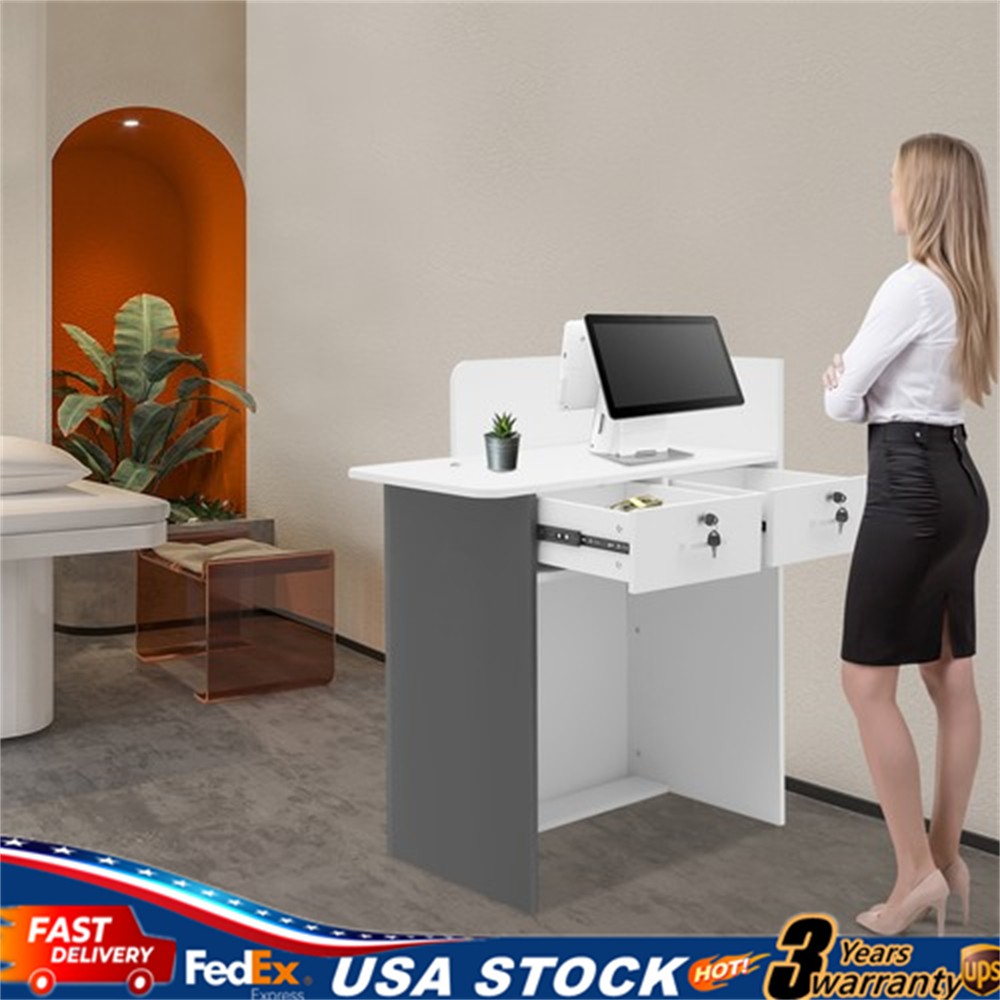 Modern Front Desk Reception Counter, Reception Desk for Salons with LED Light