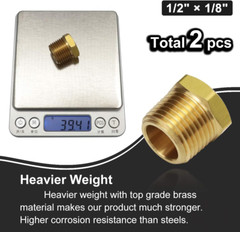 1/2 Inch NPT Male to 1/8 Inch NPT Female Reducing Brass Bushing Adapter – 2 Pack