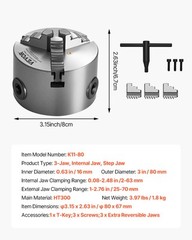 VEVOR 3 Inch 3-Jaw Self-Centering Lathe Chuck for Drilling Milling Machine 3D