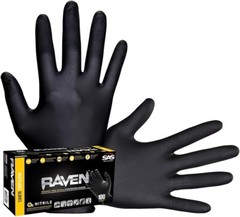 SAS Raven Black Nitrile Gloves Powder Free 7mil Version S-2XL (10/Boxes of 100)