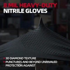 8-mil Heavy Duty Black Industrial Nitrile Gloves With Raised Diamond Texture