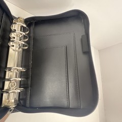 Franklin Covey Leather 6 Ringed Binder W/ Inserts Textured Pocket Compact Black