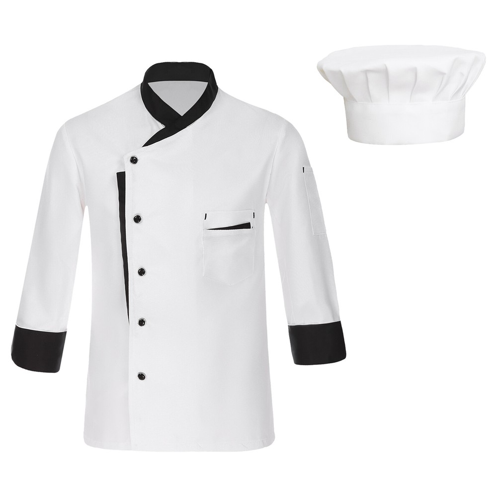 Unisex Jacket Adult Chef Cooking Uniform Long Sleeve With Hat Costume Clothes