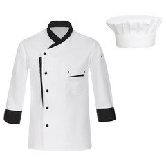 Unisex Jacket Adult Chef Cooking Uniform Long Sleeve With Hat Costume Clothes