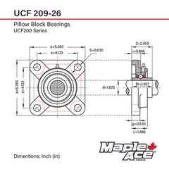 UCF209-26 Flange Bearing 1-5/8″ Bore, 4-Bolt Self-Aligning, Solid Base (Qty 10)