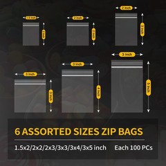 600 Pack Mini Zipper Lock 600pcs(1.5×2 2×2 2×3 3×3 3×4 3×5 inch), clear