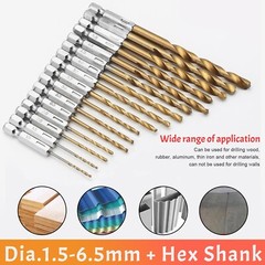 32pc 1/4” Hex Shank Titanium Coated Steel DRILL BIT Set Metal Wood Quick Change