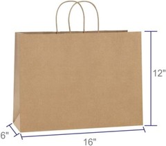 Paper Shopping Bags 250 Natural Kraft 16″ x 6 x 12″ Retail Merchandise Handles