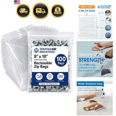 8” X 10” 100 Count 4 Mil Heavy Duty Clear Plastic Reclosable Zip Poly Bags wi…