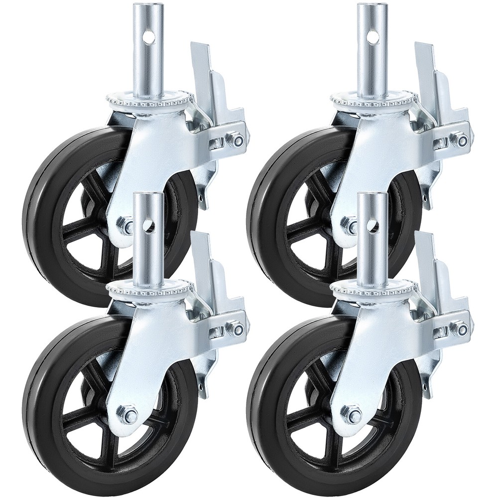 4PCS Scaffolding Caster 8″ x 2″ Black Wheels w/ Locking Brakes 1-3/8″ 4400LBS