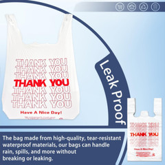 1000 Count White Disposable Thank You Bags with Handles – 11”X6”X21” Plastic