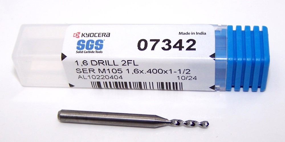 07342 Kyocera SGS 1.60mm Carbide Drill 2 FLUTE .0630″ Diameter .400″ Flute