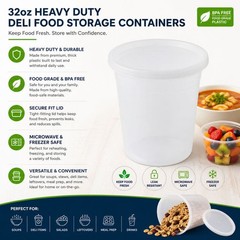 32 oz Heavy Duty Large Round Deli Food/Soup Plastic Containers w/ Lids BPA free