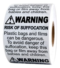 SUFFOCATION WARNING Labels/Stickers (2 x 2) – FBA Approved – (2) Rolls of 500