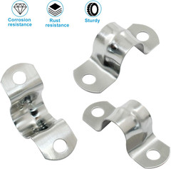 25 Pack M10 Rigid Pipe Strap, 3/8 Inch Stainless Steel Two Hole Cable Strap, U B