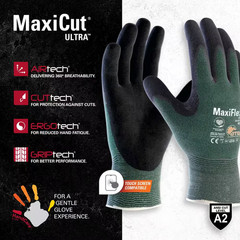 Maxiflex Cut Men’S Large Green ANSI 2 Premium Nitrile-Coated Outdoor and Work Gl