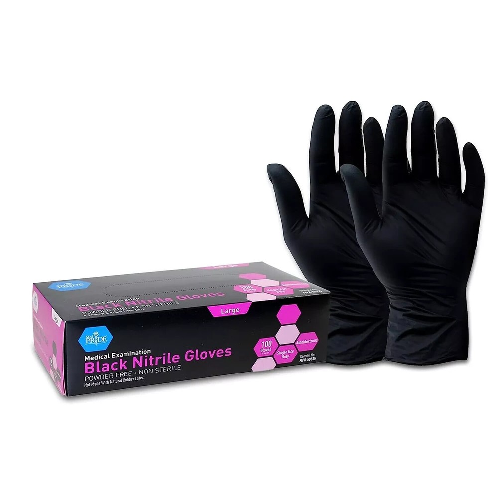 Medpride Nitrile Medical Examination Gloves-Large-Box of 100 Gloves, Black