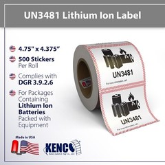 Lithium Battery UN3481 Shipping Labels, 4.375″ x 4.75″ – 1000 Labels (2 Rolls)!